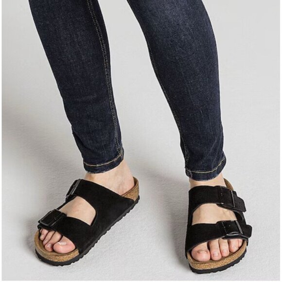 Birkenstock Arizona Soft Footbed Sandal Black Suede EU 45 Mens US 12- 12.5 Wide - Picture 1 of 14